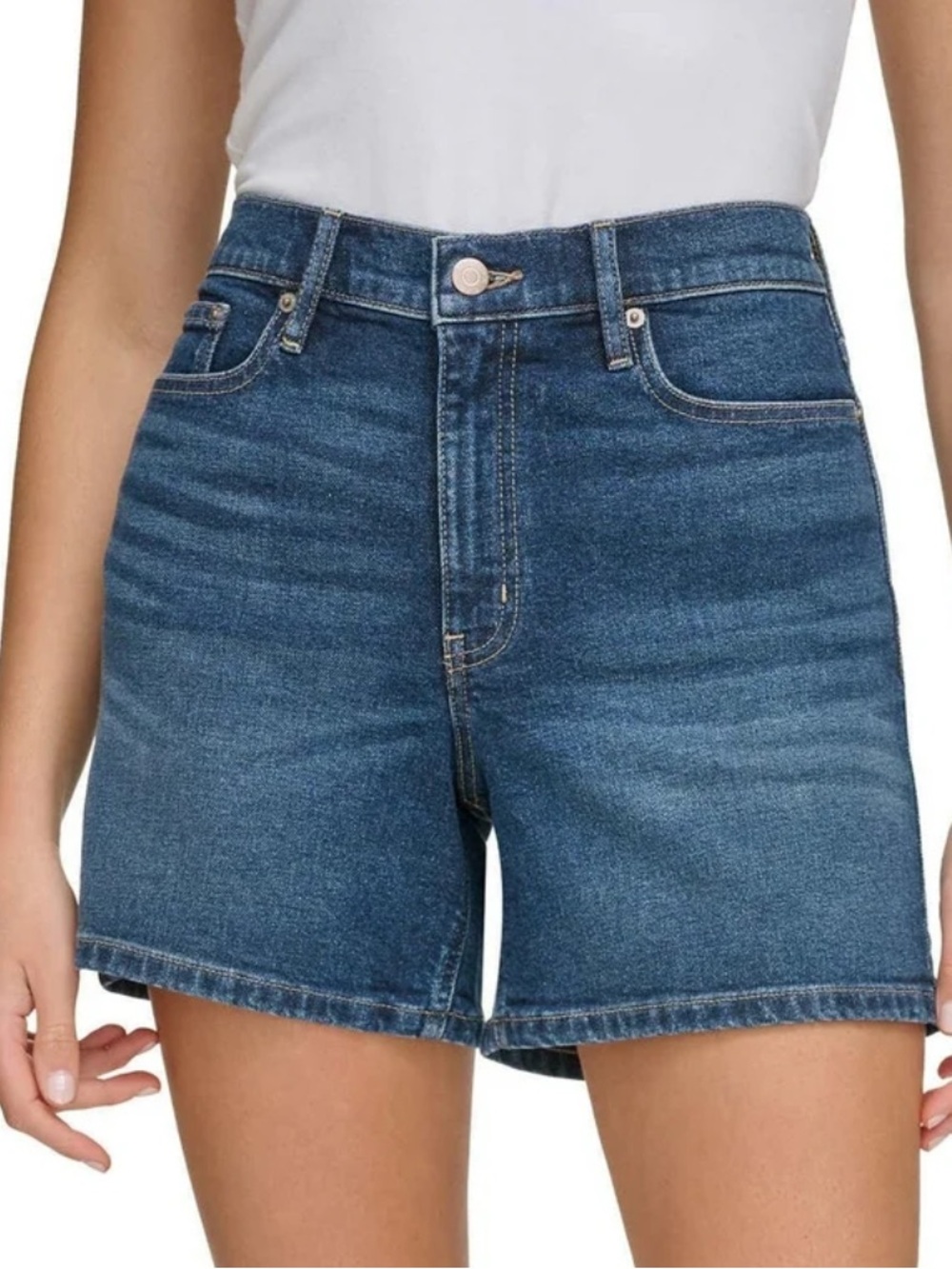 Calvin Klein Stretch Denim Dark Wash Blue Bermuda Shorts Size 10 $60 EUC KL